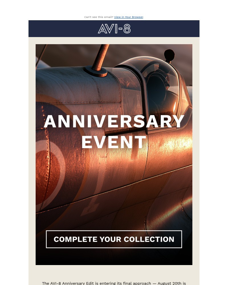 Screenshot of email sent to a AVI-8 Newsletter subscriber