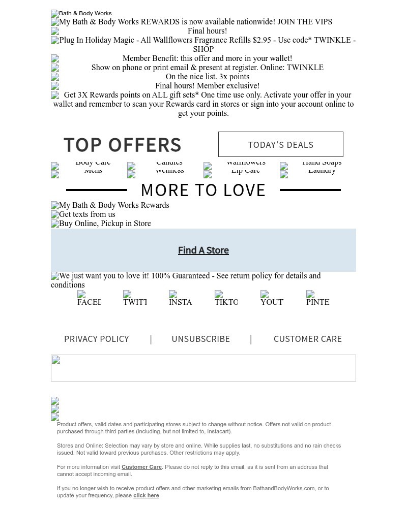 Screenshot of email sent to a Bath & Body Works Newsletter subscriber