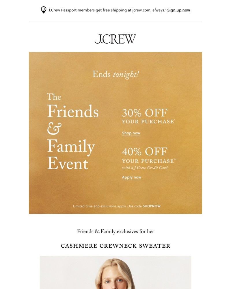 Screenshot of email sent to a J.Crew Newsletter subscriber