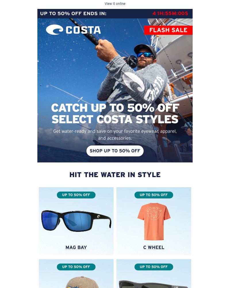 Screenshot of email sent to a Costa del Mar Newsletter subscriber