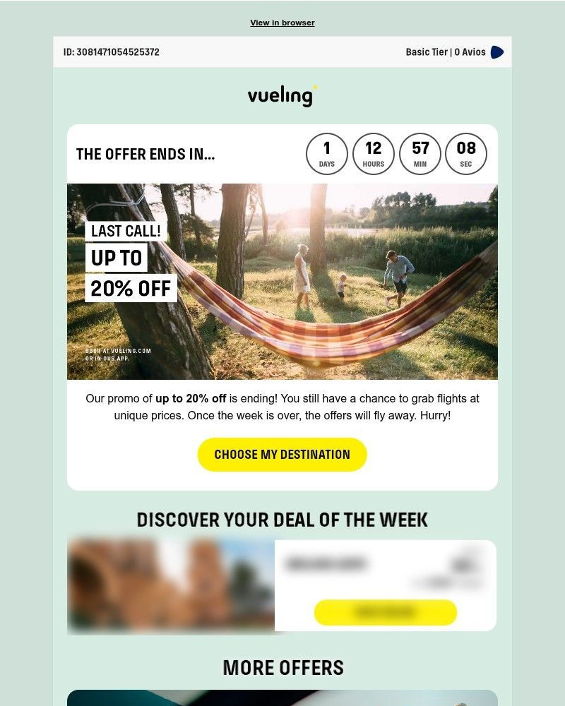 Screenshot of email sent to a Vueling Registered user