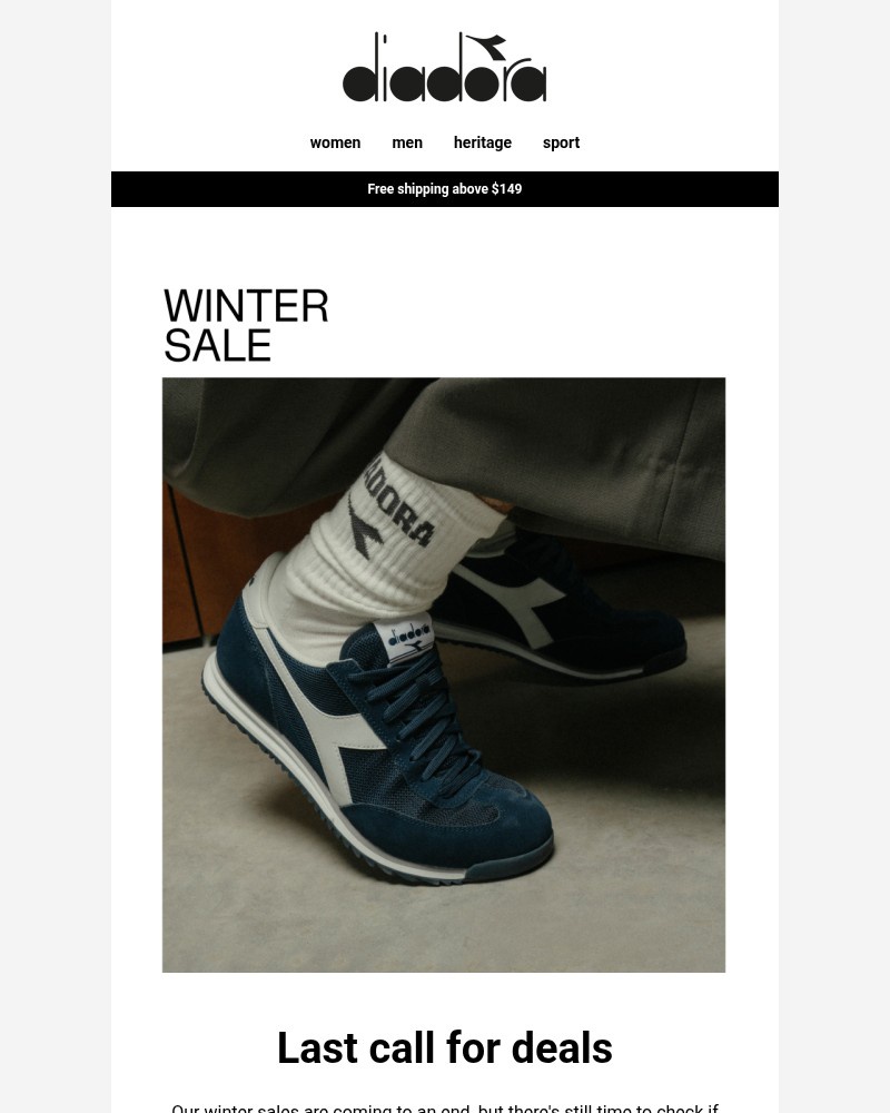 Screenshot of email sent to a Diadora Newsletter subscriber