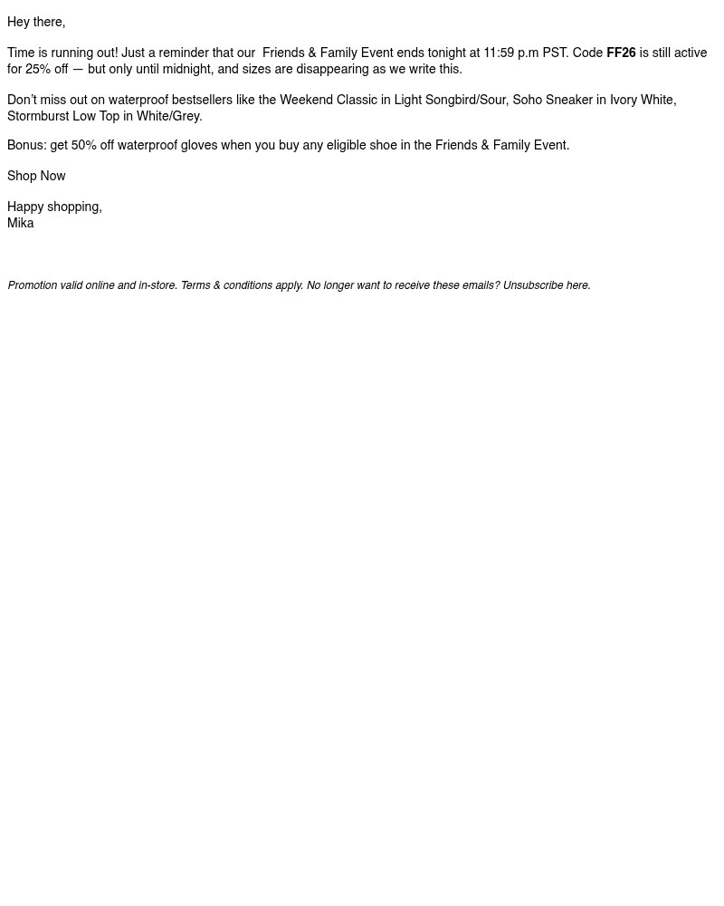 Screenshot of email sent to a Vessi Seller