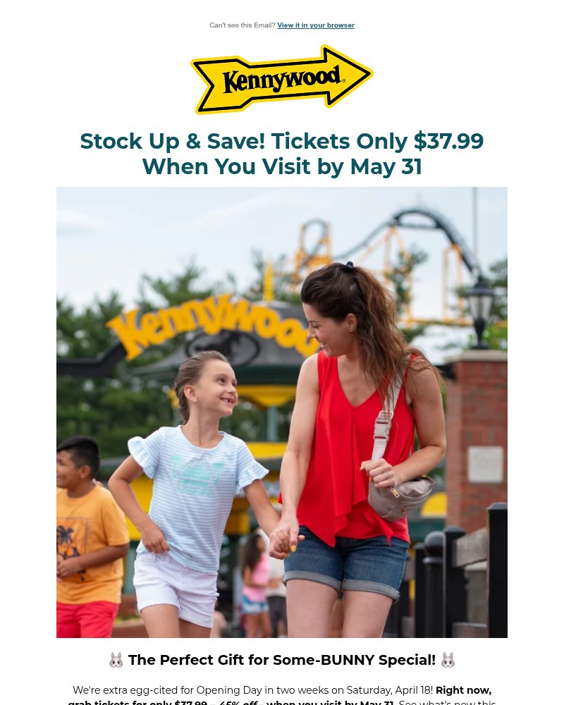 Screenshot of email sent to a Kennywood Newsletter subscriber