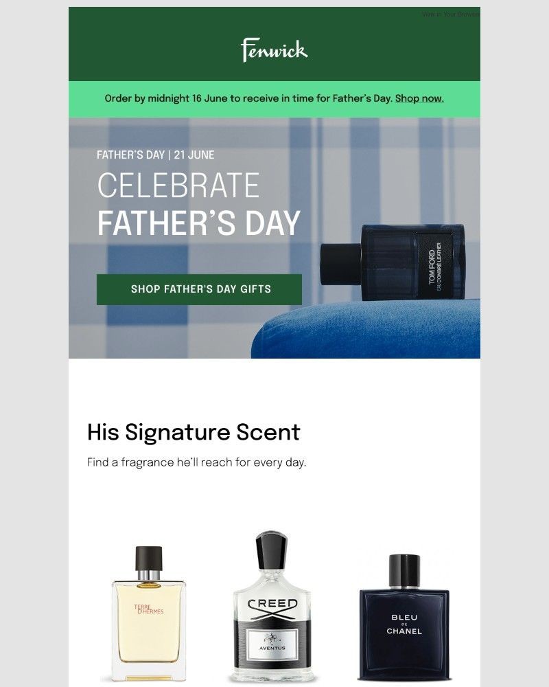 Screenshot of email sent to a Fenwick Newsletter subscriber