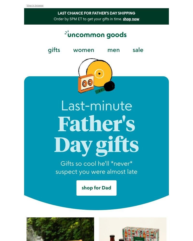 Screenshot of email sent to a UncommonGoods Newsletter subscriber