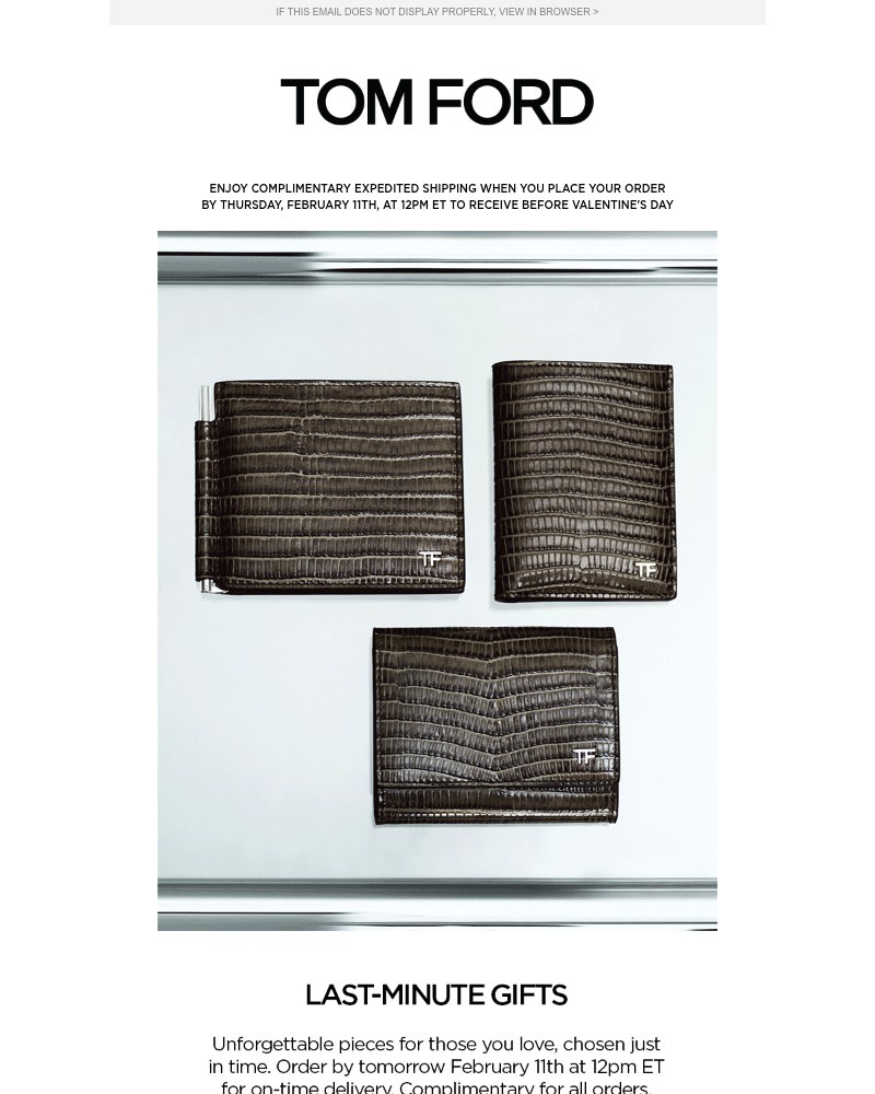 Screenshot of email sent to a Tom Ford Newsletter subscriber