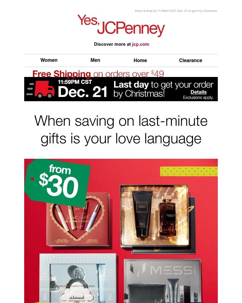 Screenshot of email sent to a JCPenney Newsletter subscriber
