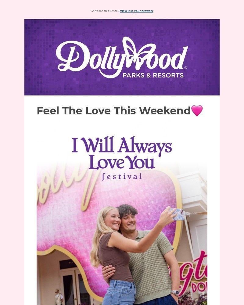 Screenshot of email sent to a Dollywood Newsletter subscriber