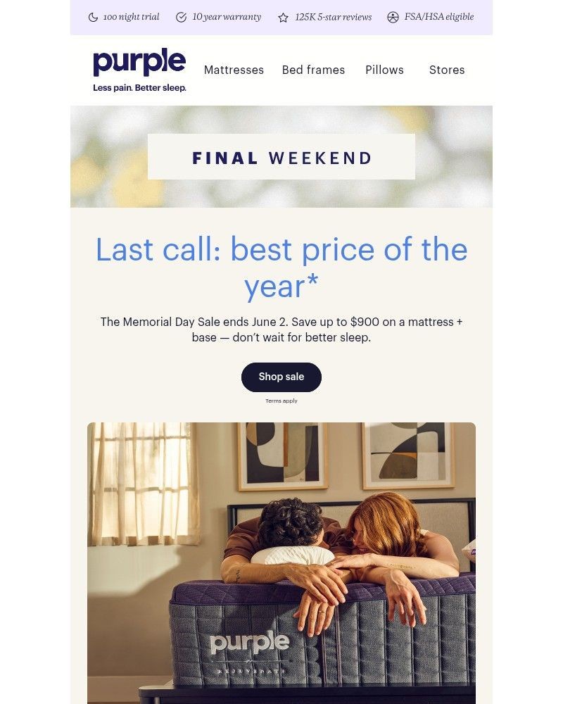 Screenshot of email sent to a Purple Cart abandoner