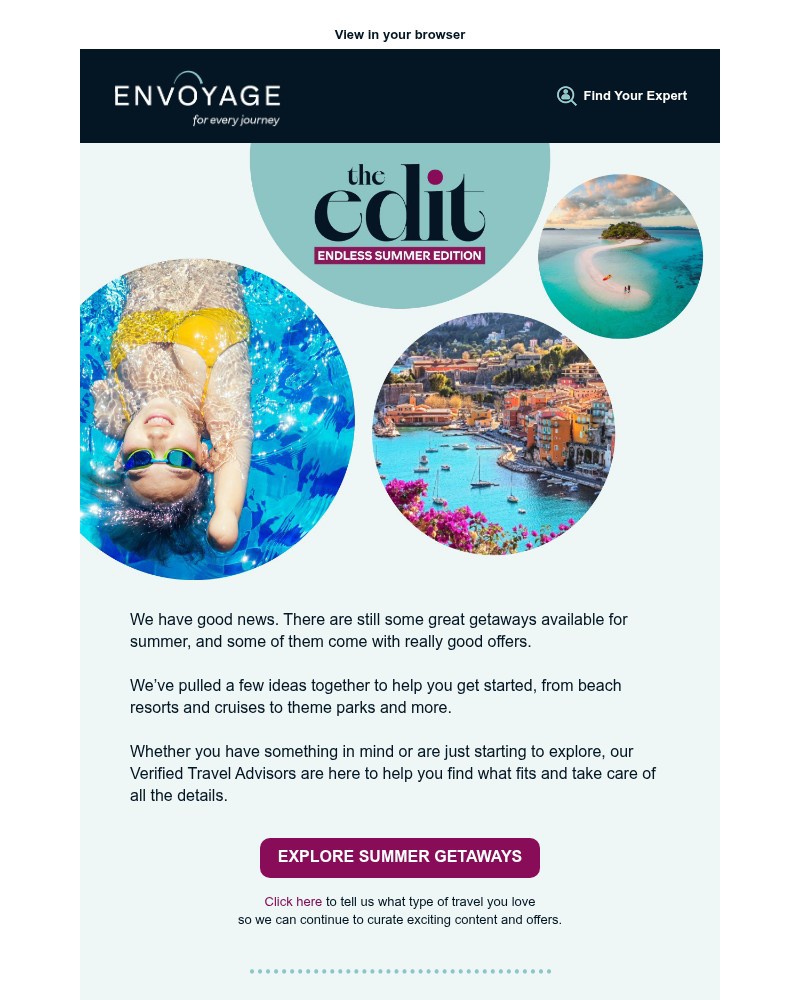 Screenshot of email sent to a Envoyage Newsletter subscriber