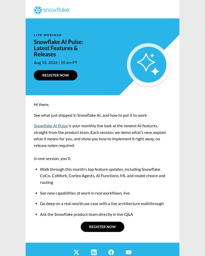 Screenshot of email sent to a Snowflake Newsletter subscriber