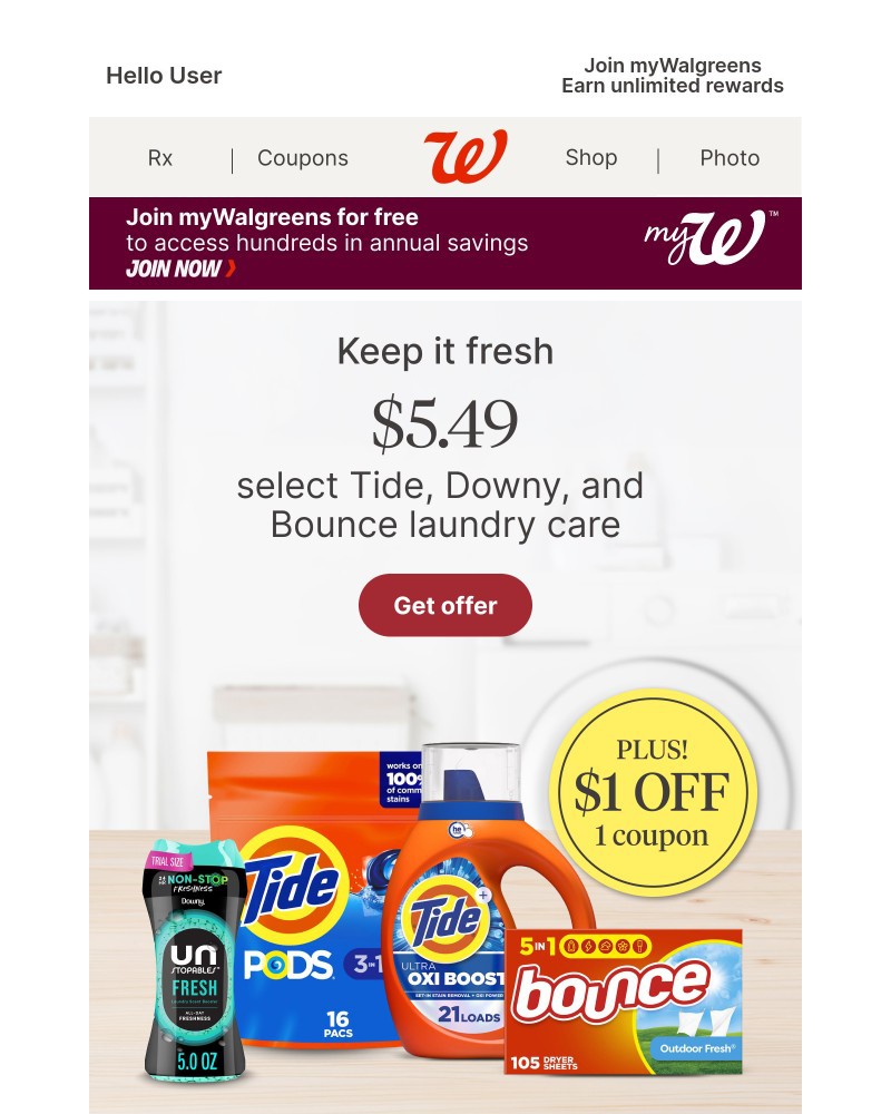 Screenshot of email sent to a Walgreens Registered user