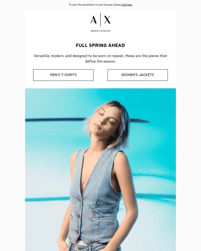 Screenshot of email sent to a Armani Newsletter subscriber
