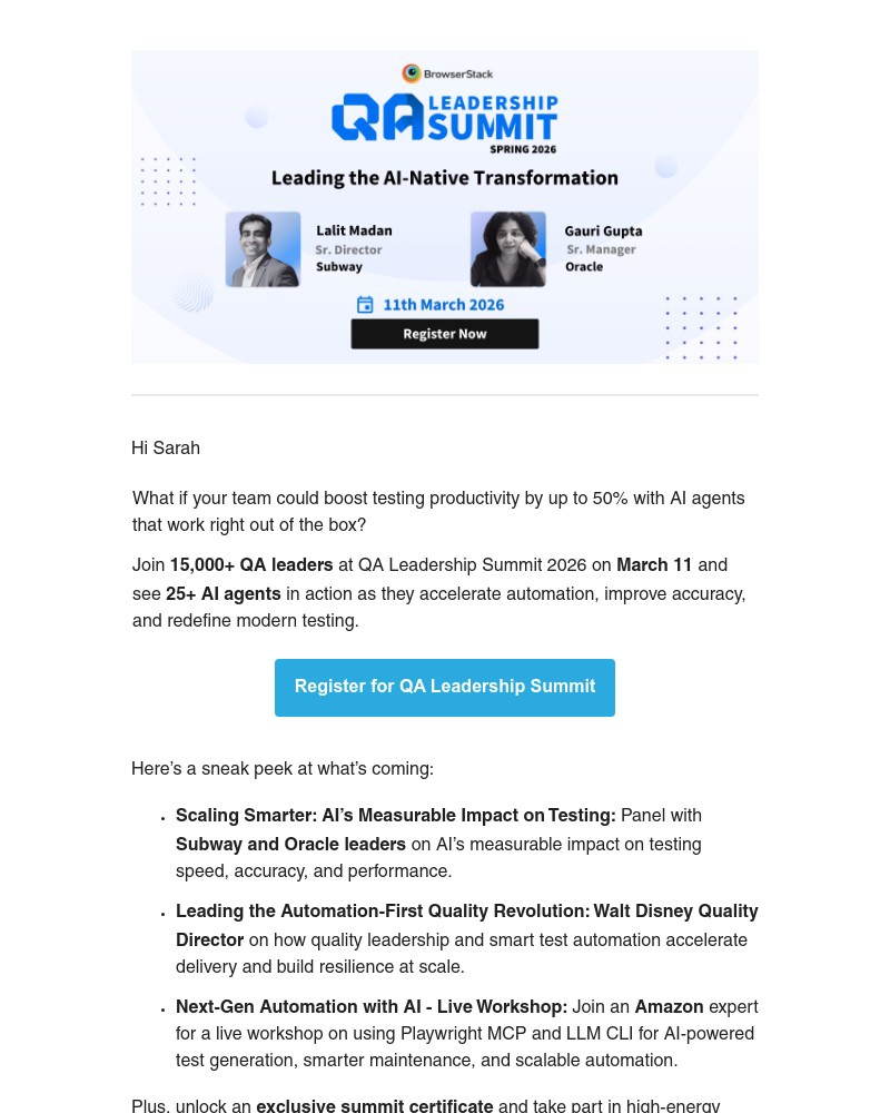 Screenshot of email sent to a BrowserStack Trial user