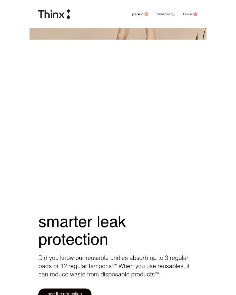 Screenshot of email sent to a Thinx Newsletter subscriber