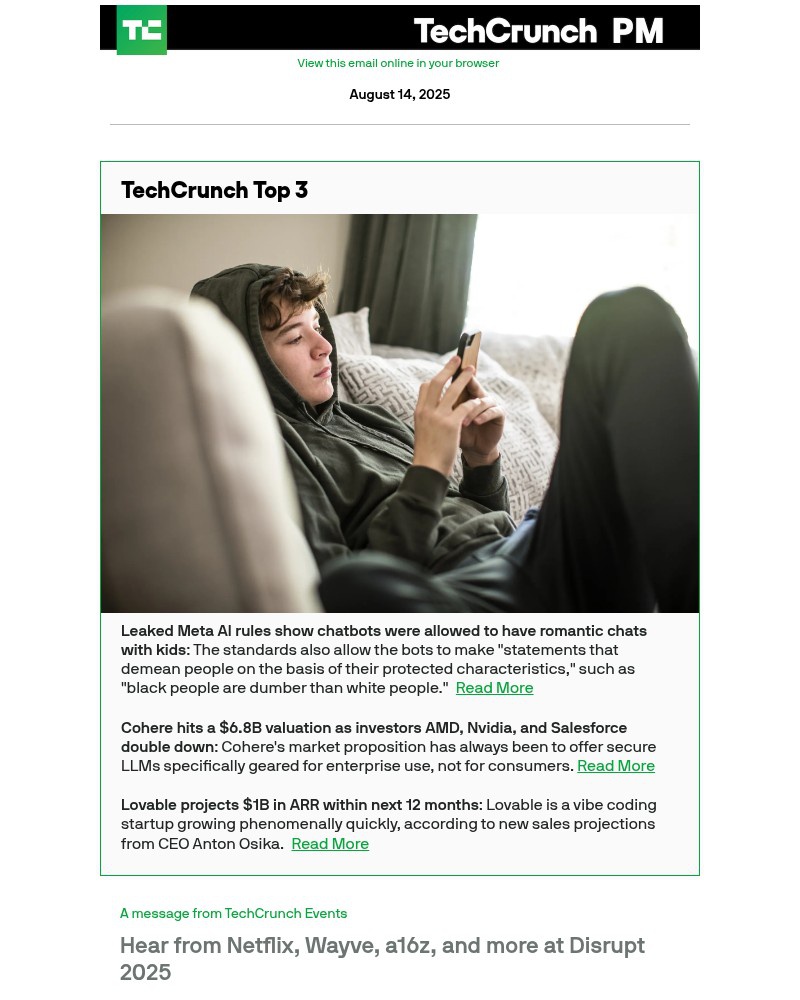 Screenshot of email with subject /media/emails/leaked-meta-ai-rules-show-chatbots-were-allowed-to-have-romantic-chats-with-kids-_zbN33aq.jpg