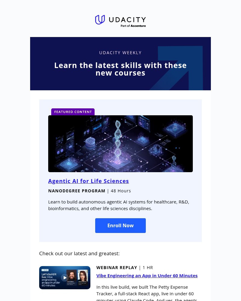 Screenshot of email sent to a Udacity Registered user
