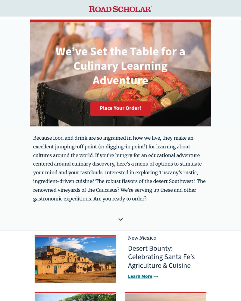 Screenshot of email sent to a Road Scholar Newsletter subscriber