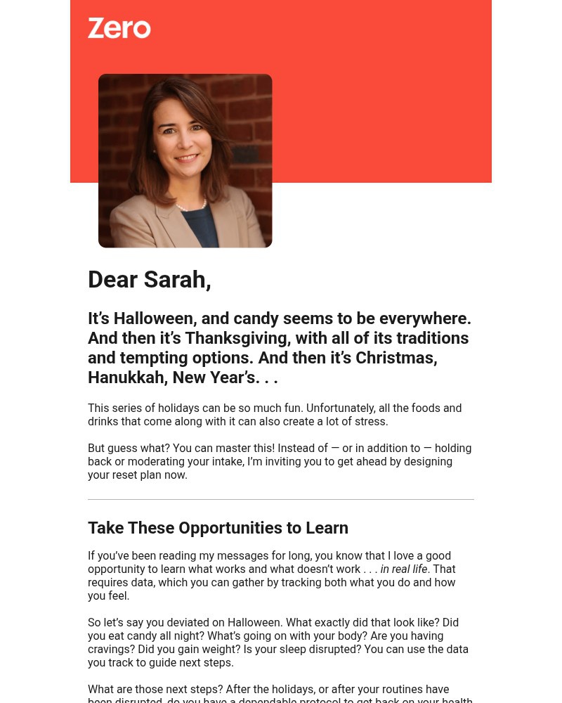 Screenshot of email sent to a Zero Registered user