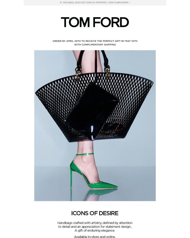 Screenshot of email sent to a Tom Ford Newsletter subscriber