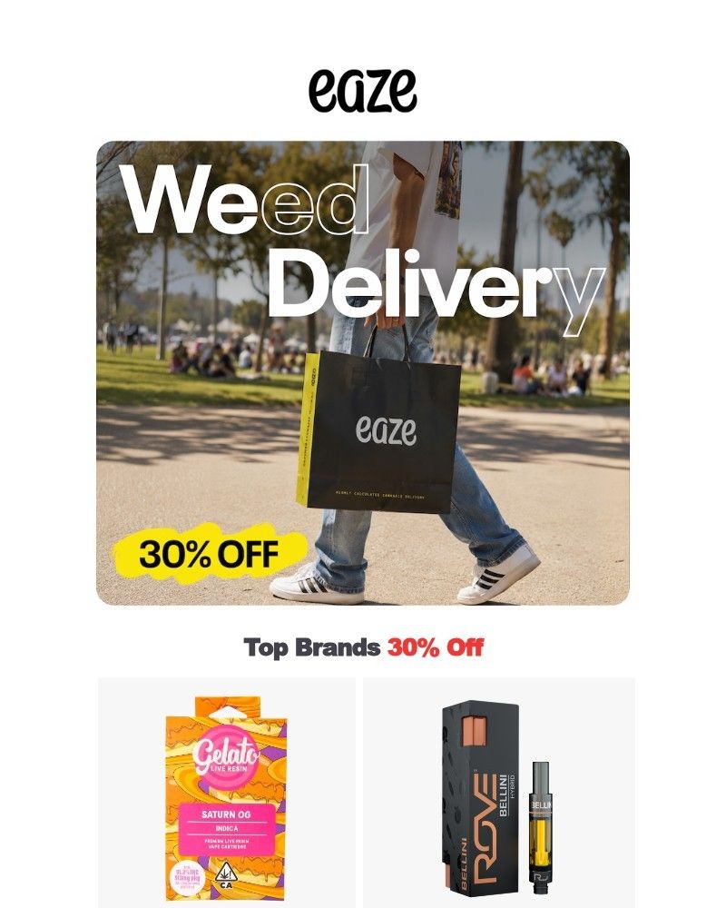Screenshot of email sent to a Eaze Registered user