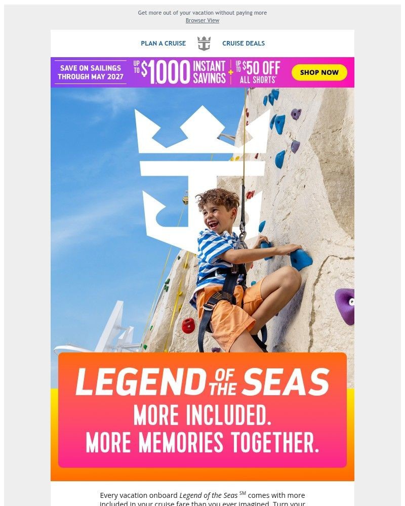 Screenshot of email sent to a Royal Caribbean Cruises Newsletter subscriber