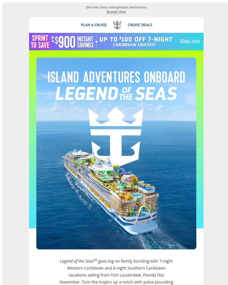 Screenshot of email sent to a Royal Caribbean Cruises Newsletter subscriber