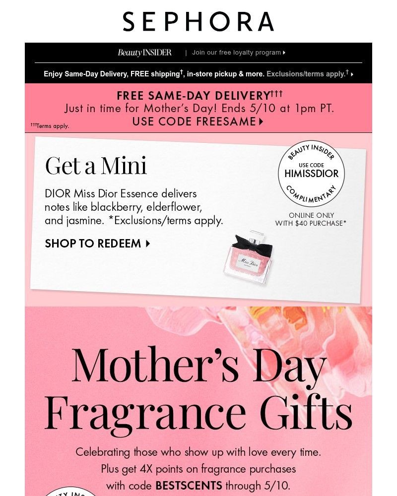 Screenshot of email sent to a Sephora Newsletter subscriber