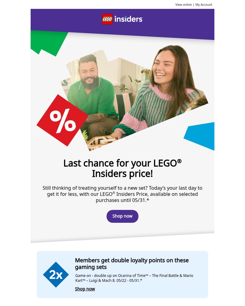 Screenshot of email sent to a Lego Registered user