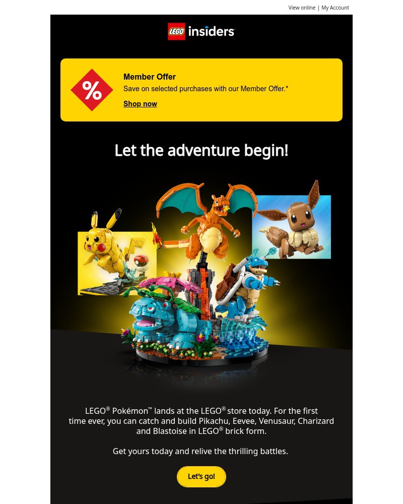Screenshot of email sent to a Lego Registered user