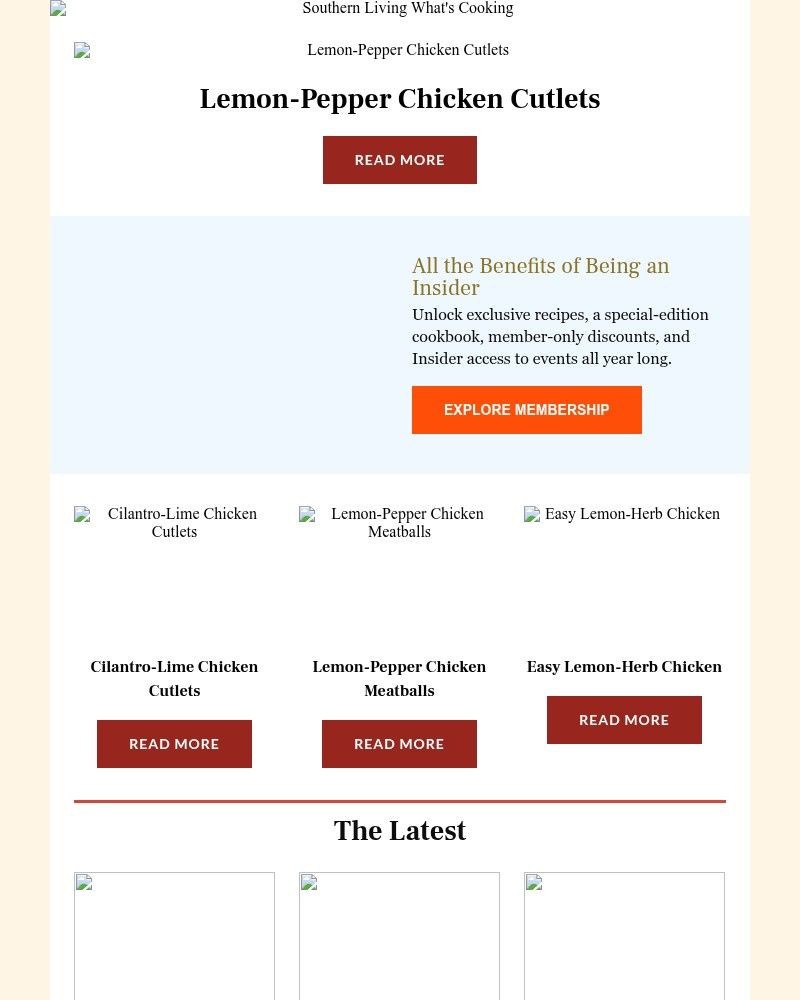 Screenshot of email sent to a Southern Living Newsletter subscriber