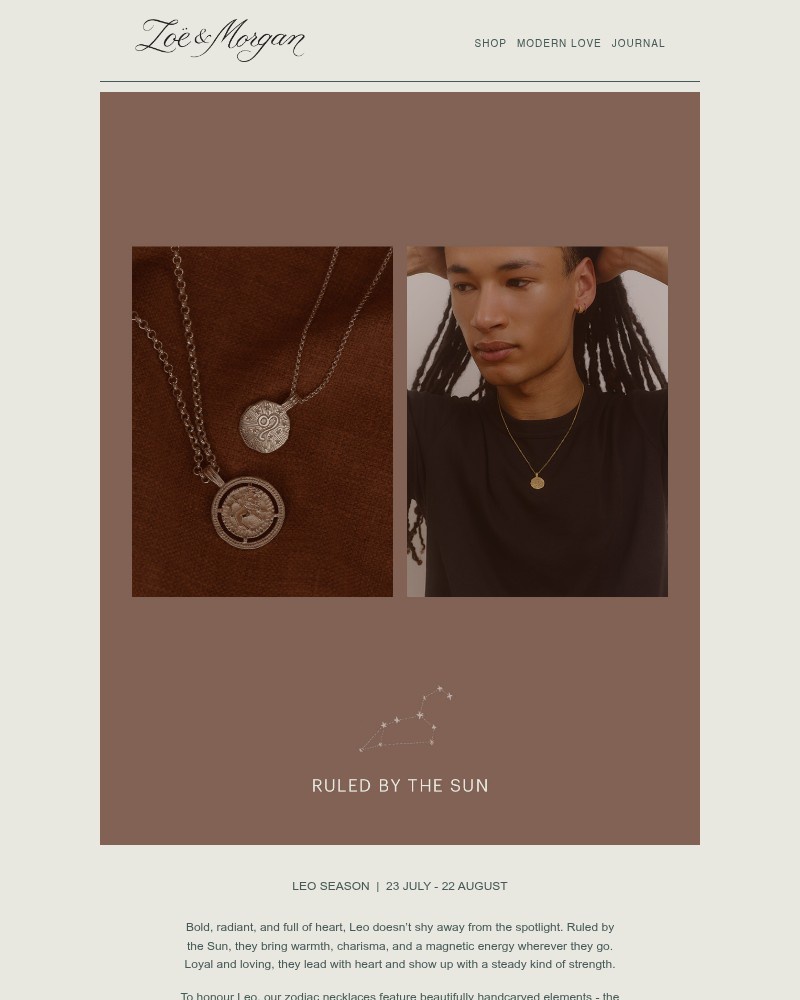 Screenshot of email sent to a Zoe & Morgan Newsletter subscriber