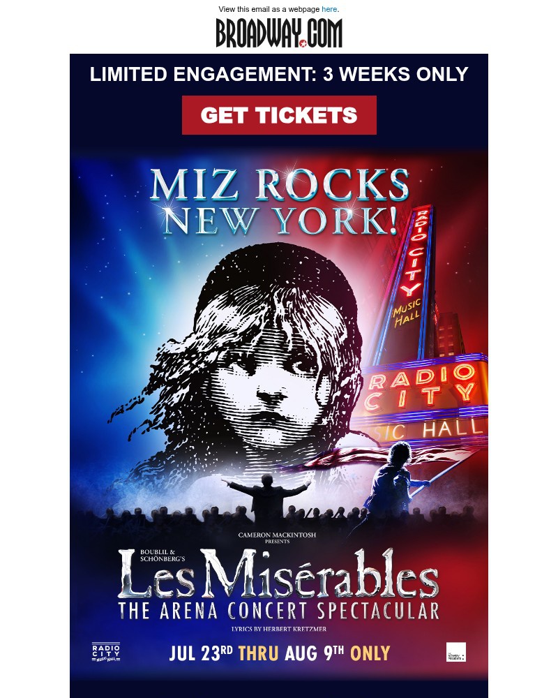 Screenshot of email sent to a Broadway NYC Newsletter subscriber