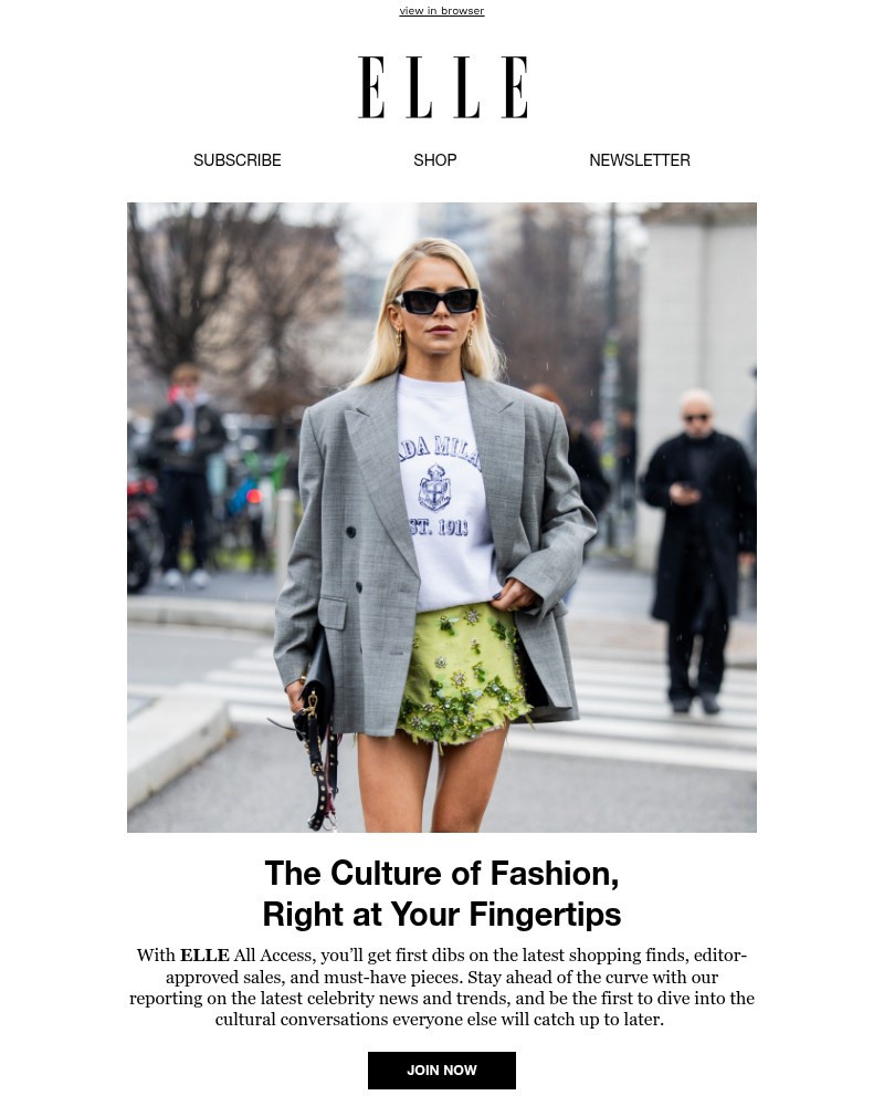 Screenshot of email sent to a Elle Newsletter subscriber
