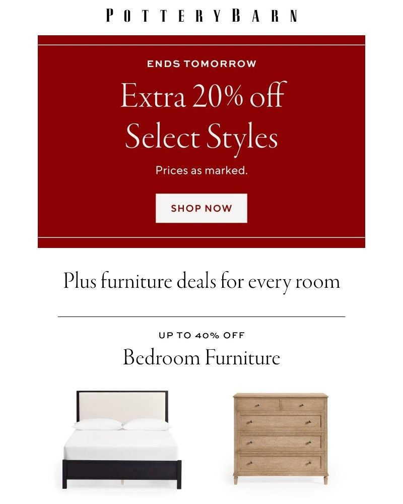 Screenshot of email sent to a Pottery Barn Cart abandoner