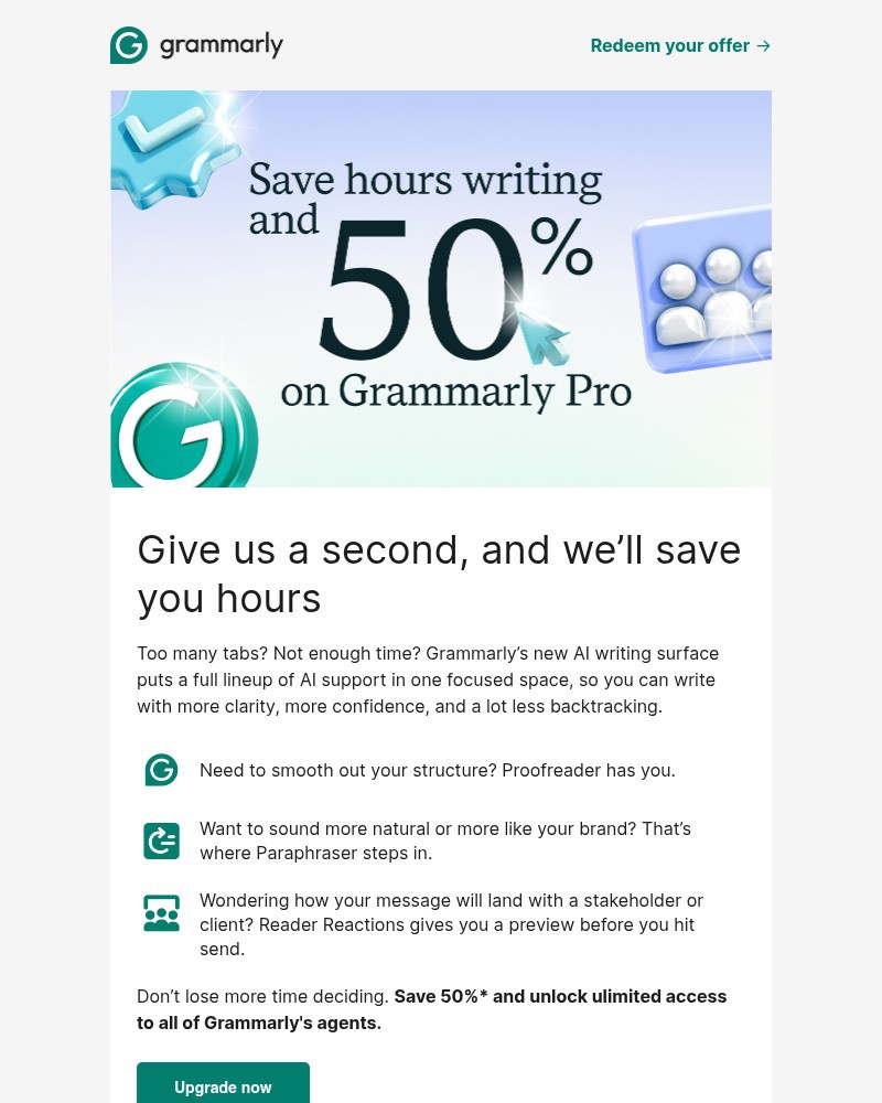 Screenshot of email sent to a Grammarly Registered user