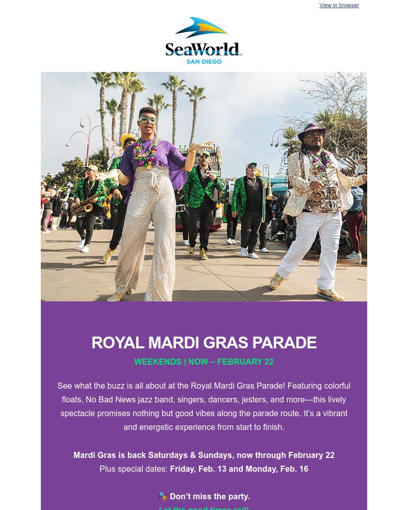 Screenshot of email sent to a Sea World Newsletter subscriber