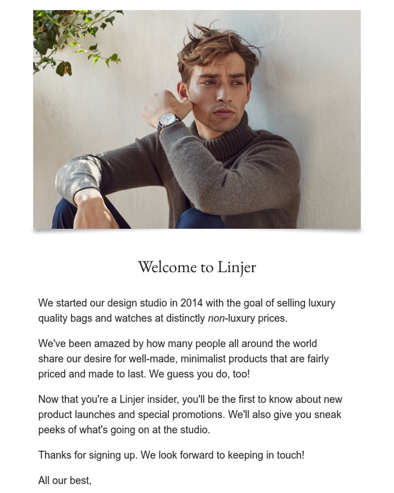 Screenshot of email sent to a Linjer Newsletter subscriber