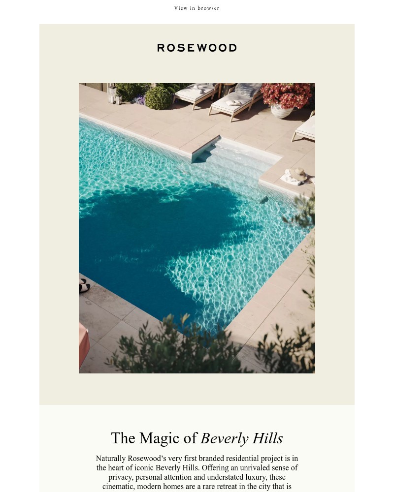 Screenshot of email sent to a Rosewood Hotels & Resorts Newsletter subscriber