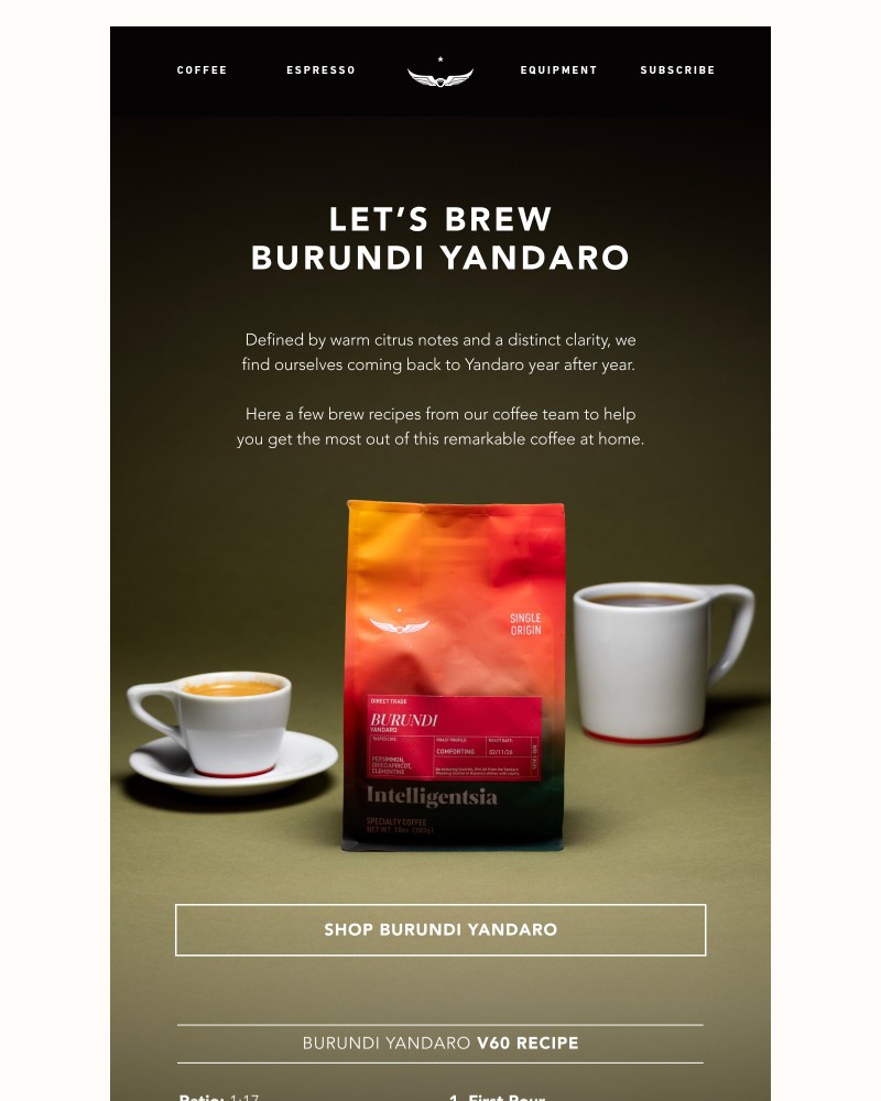 Screenshot of email sent to a Intelligentsia Newsletter subscriber