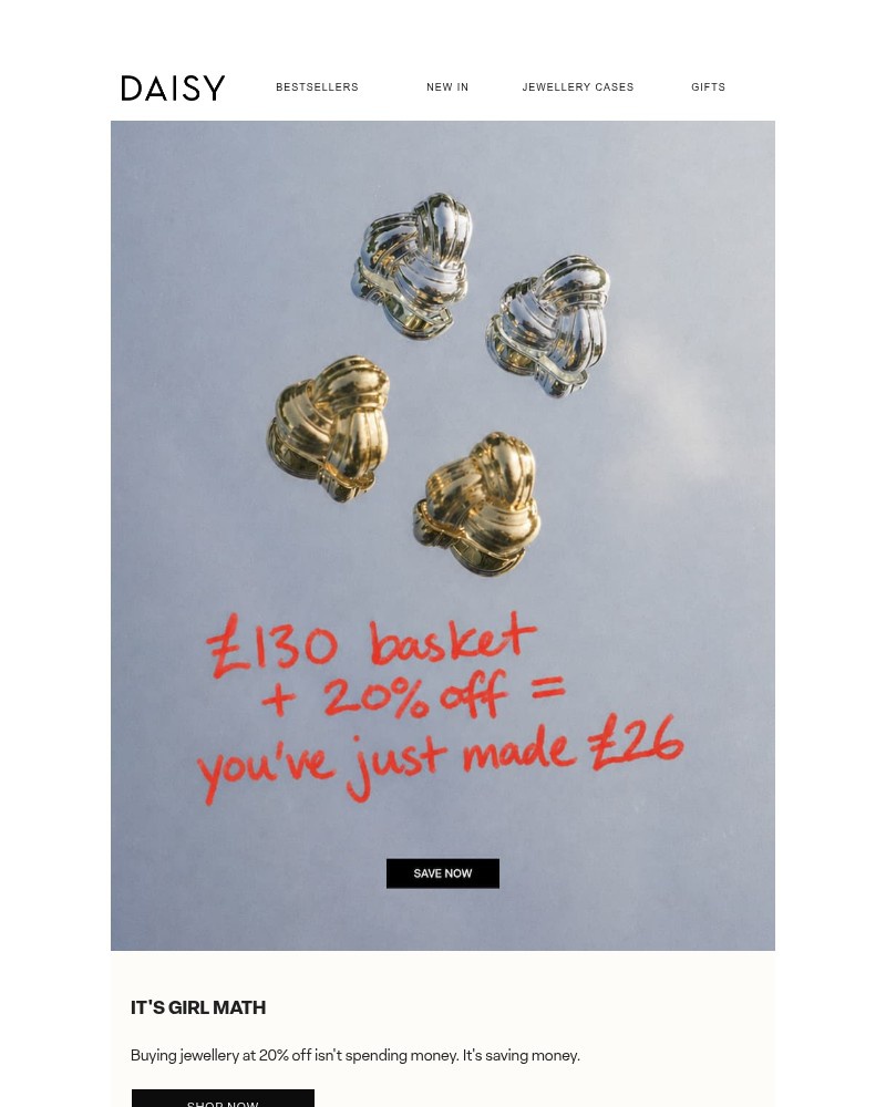 Screenshot of email sent to a Daisy Jewellery Newsletter subscriber