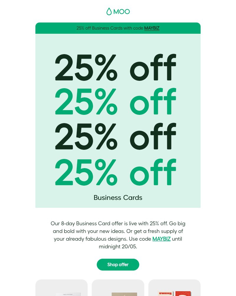 Screenshot of email sent to a Moo Newsletter subscriber