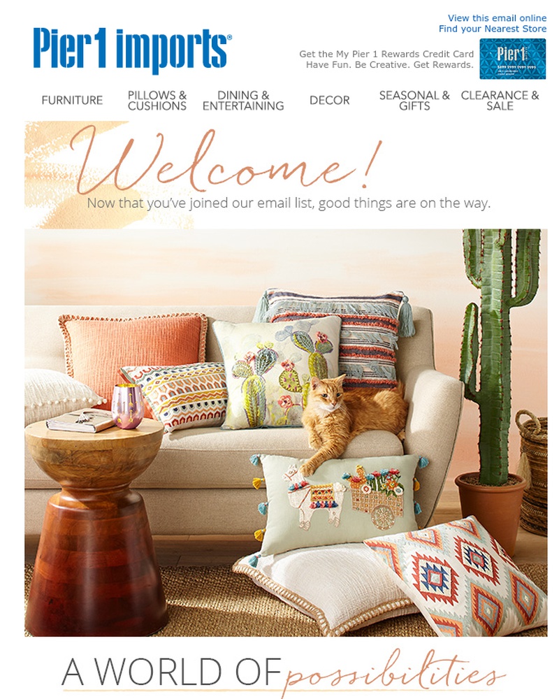 Screenshot of email sent to a Pier 1 Newsletter subscriber