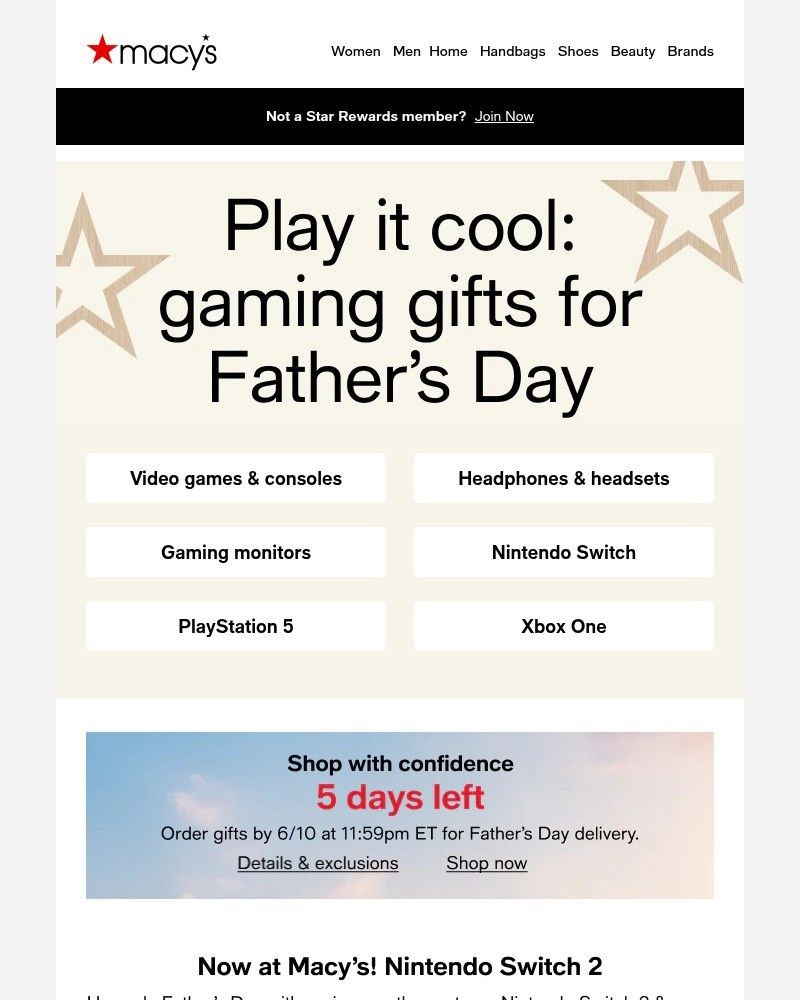 Screenshot of email with subject /media/emails/level-up-fathers-day-starting-with-a-nintendo-switch-3a79b7-cropped-76cc32f7.jpg