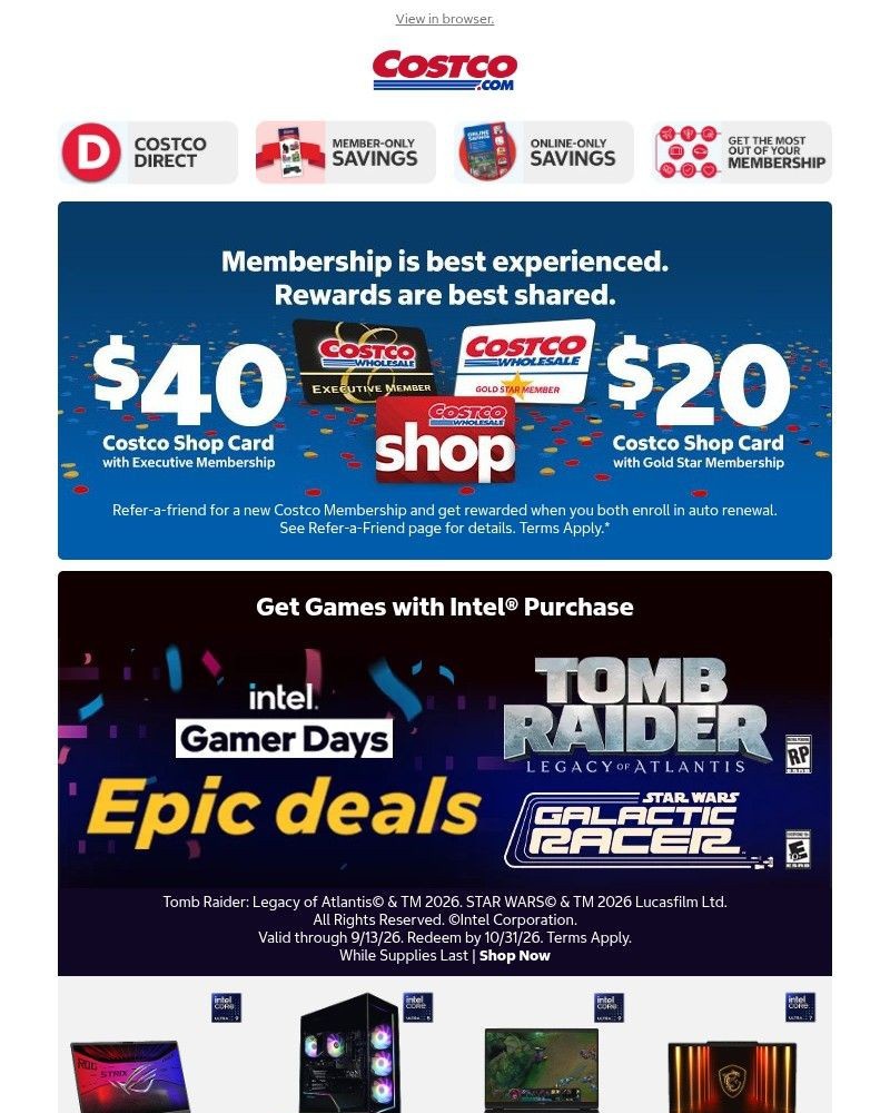 Screenshot of email sent to a Costco Newsletter subscriber