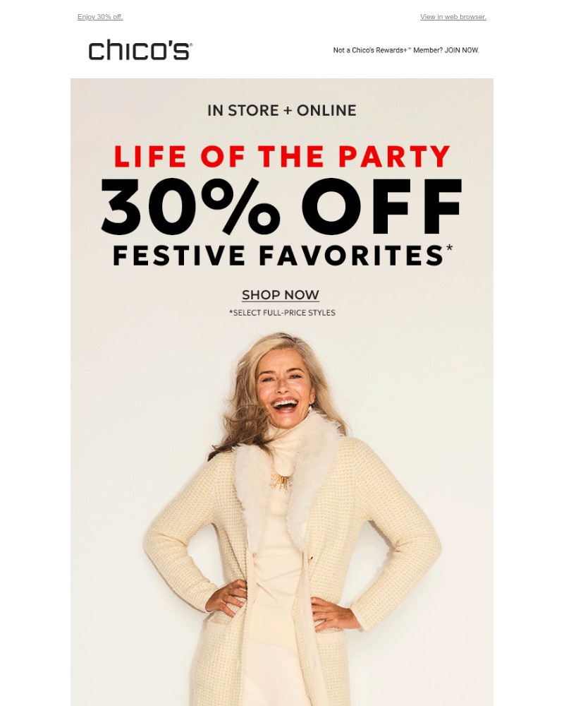 Screenshot of email sent to a Chico’s Newsletter subscriber