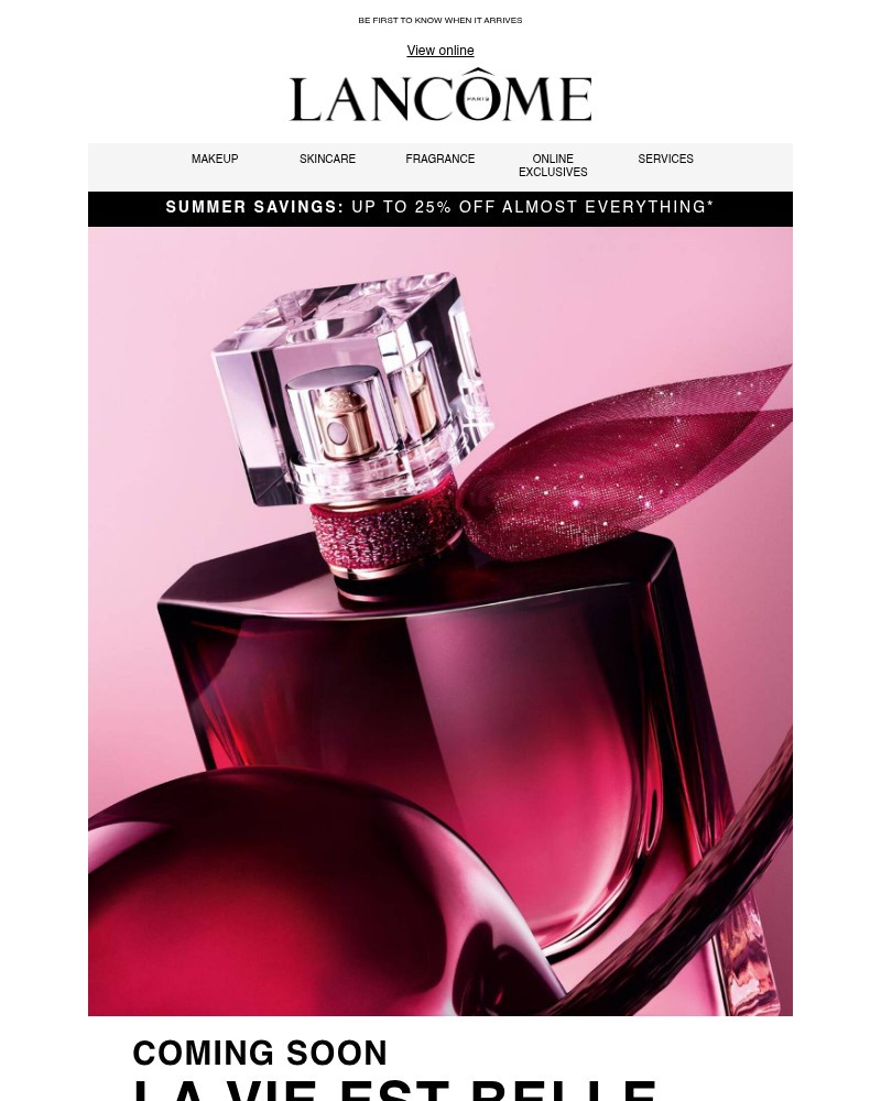Screenshot of email sent to a Lancôme Newsletter subscriber