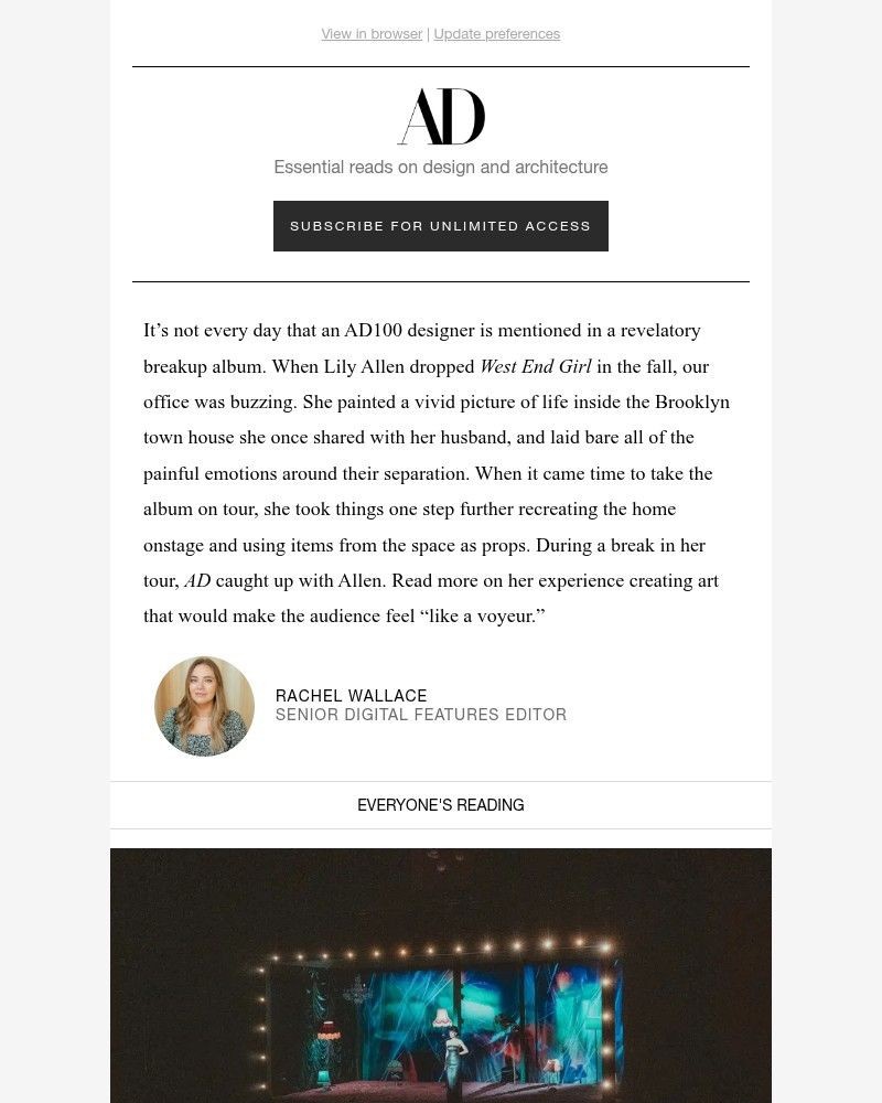 Screenshot of email sent to a Architectural Digest Newsletter subscriber