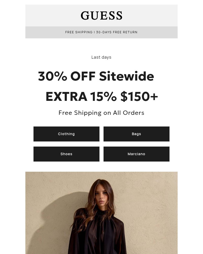 Screenshot of email sent to a Guess Newsletter subscriber